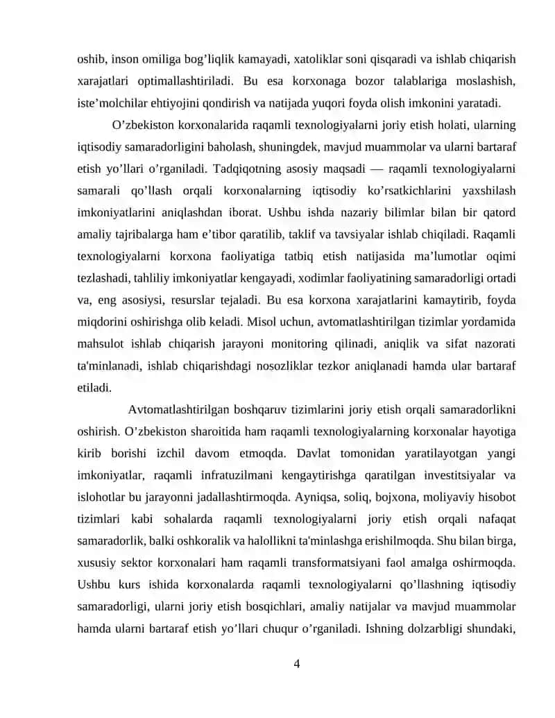 Korxonalarda raqamli texnologiyalarni qo’llashning iqtisodiy samaradorligi 4