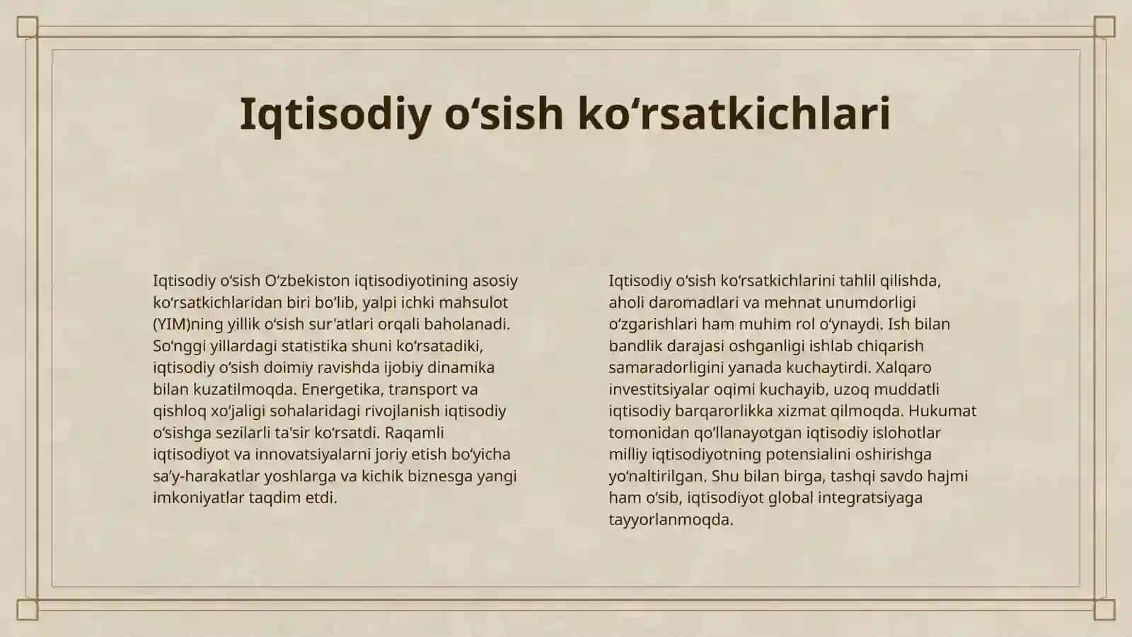 MAKROIQTISODIY KO‘RSATKICHLAR ASOSIDA O‘ZBEKISTON IQTISODIYOTINING TAHLILI 4
