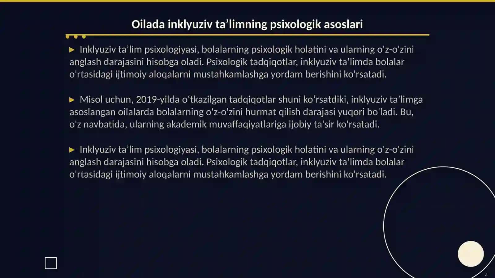 Oilada inklyuziv taʼlim tarbiyaning psixologik xususiyatlari 4