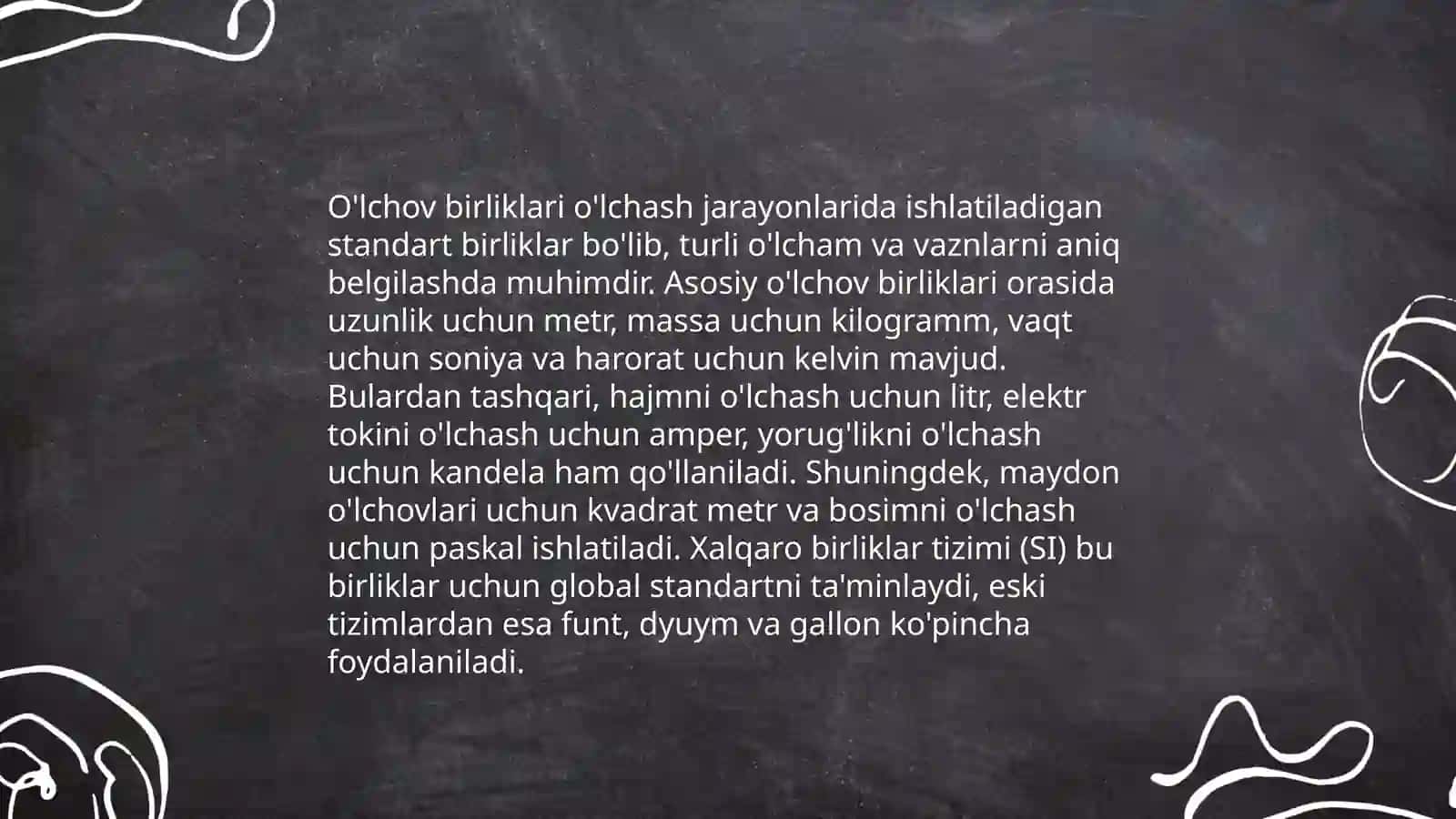 Miqdorlarni o'lchash va o'chov birliklari orasidagi uzviy bog'liklar va ular ustida amallar 4