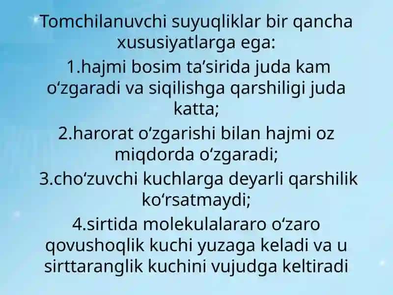 Biologik suyuqliklarning qovushqoqligini aniqlash usullarini o’rganish.Bionika asoslari va ularning inson hayotidagi o’rni.Suyuqliklarni sirt tarangligi .Havo va gaz imolsiyasi. 4