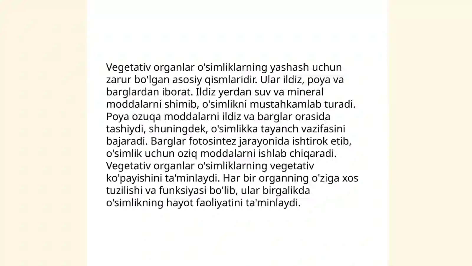 Oʻsimliklarning vegetativ organlari yuzasidan masala va mashqlar yechish 4