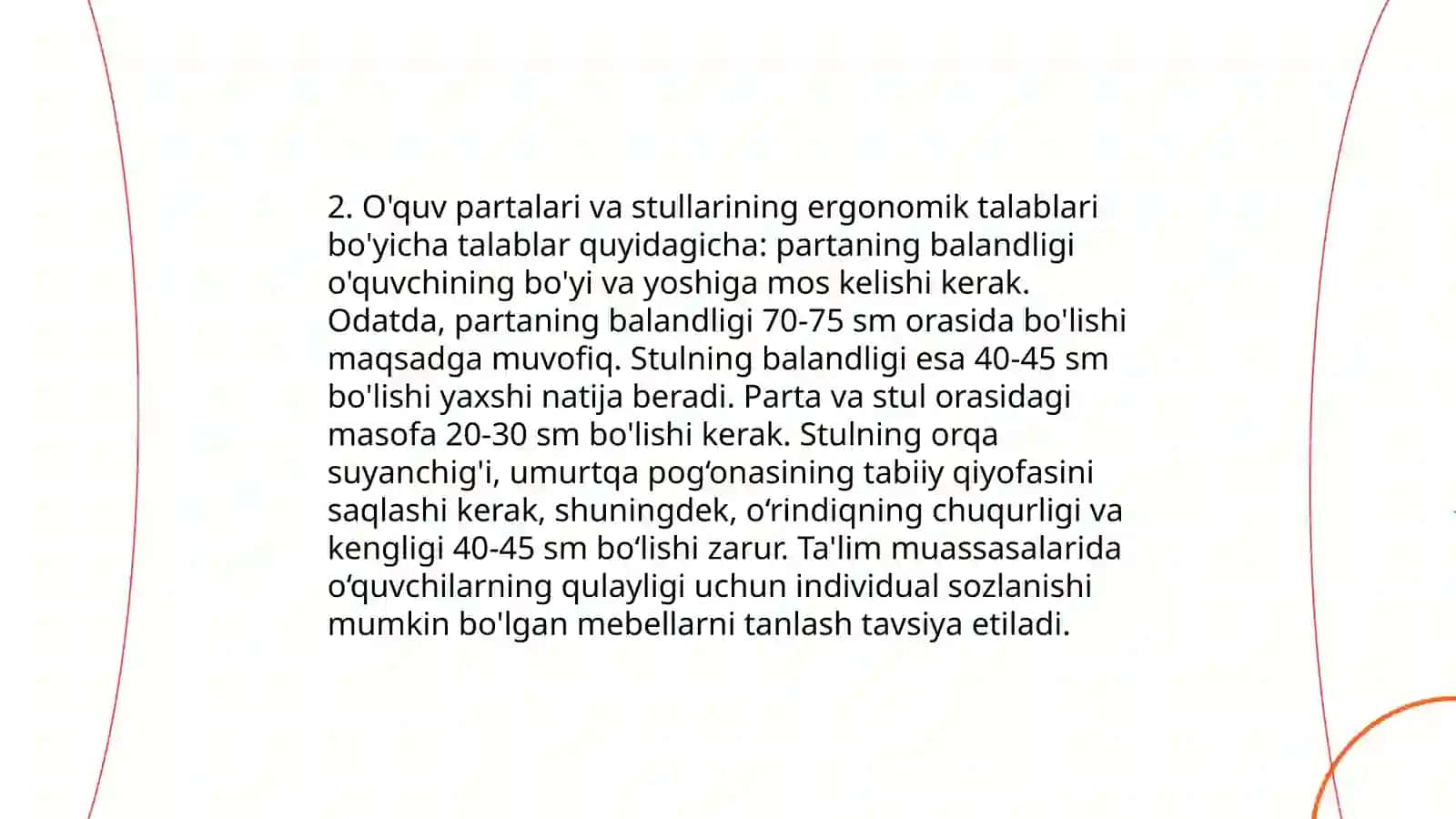 Maktablarni jixozlashga va o'quv qurollariga bo'Igan gigienik talablar 4