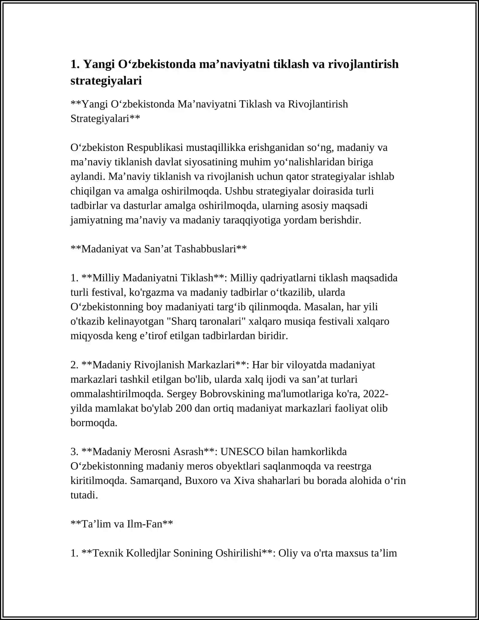 Yangi Oʻzbekistonda Maʼnaviyatni Tiklash va Rivojlantirish Strategiyalari 4