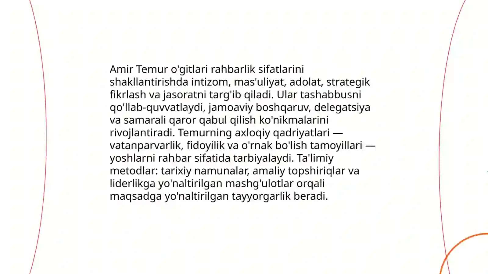 Amir Temur o'gitlarining tarbiyaviy ahamiyati 4