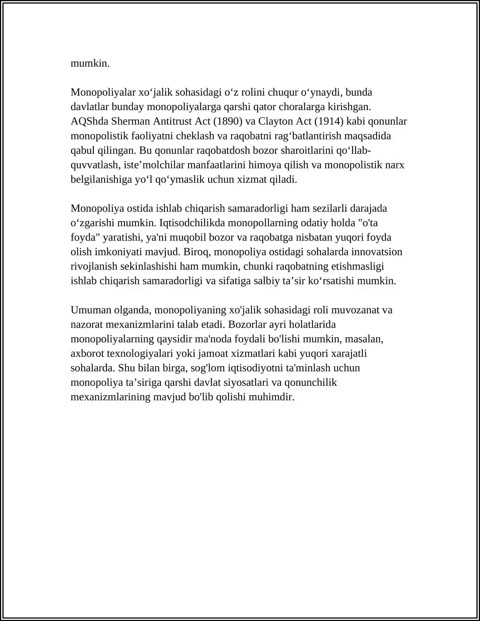 Monopoliya taribgarda solis va adolatli raqobatni ta`minlash strategiyalari 4