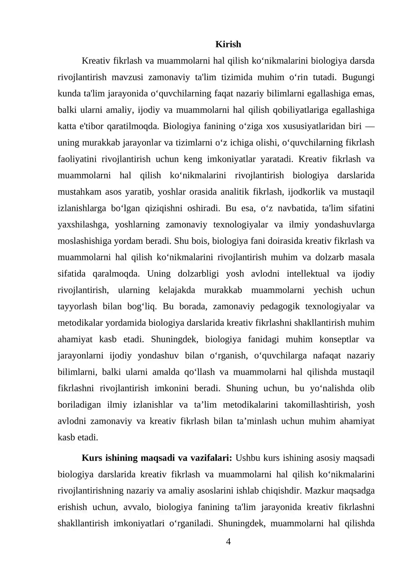 BIOLOGIYA OʻQITISH METODIKASI KURS ISHI 4