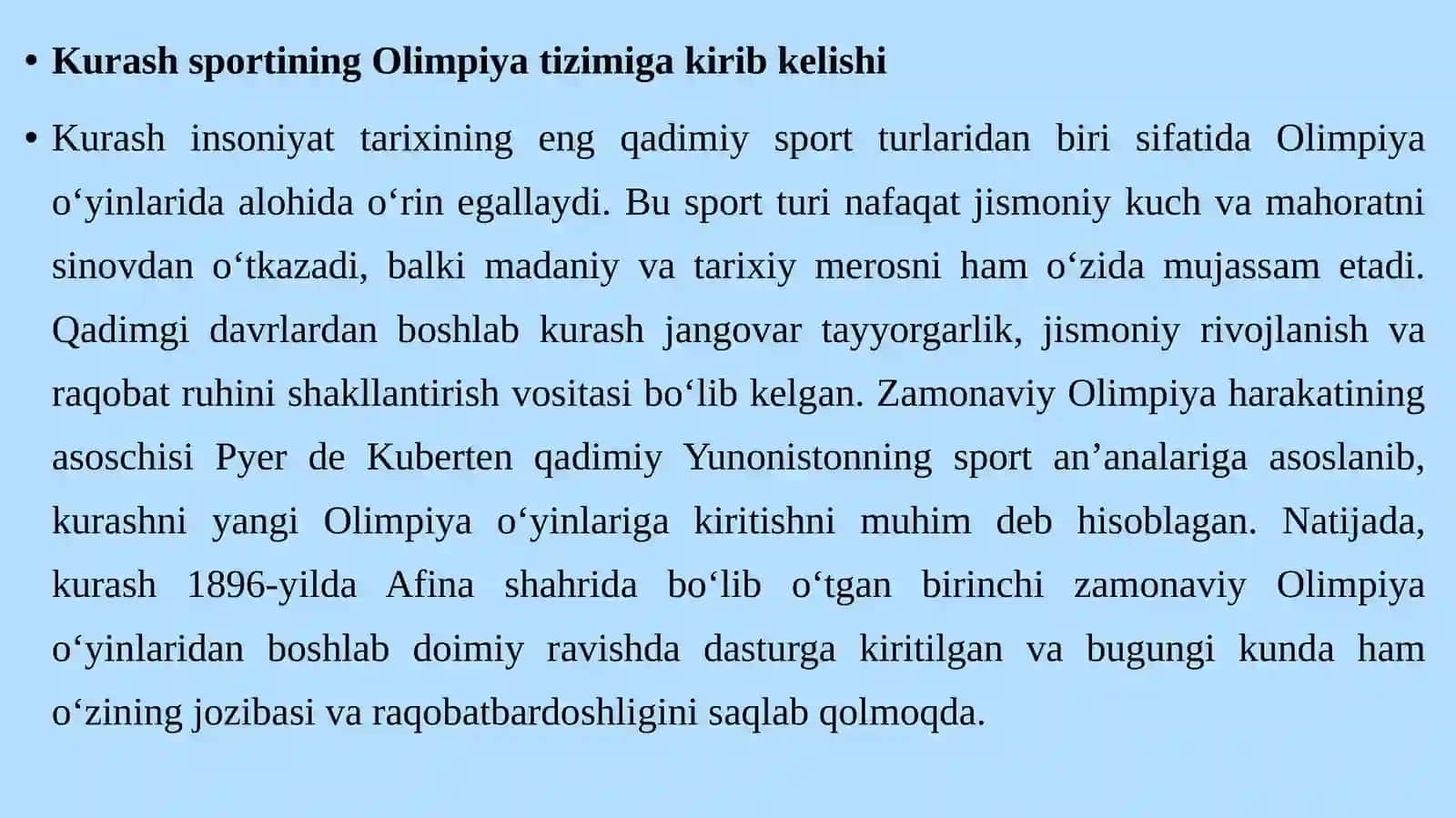 Kurash turi bo‘yicha Olimpiada o‘yinlarining o‘tkazilishi 4