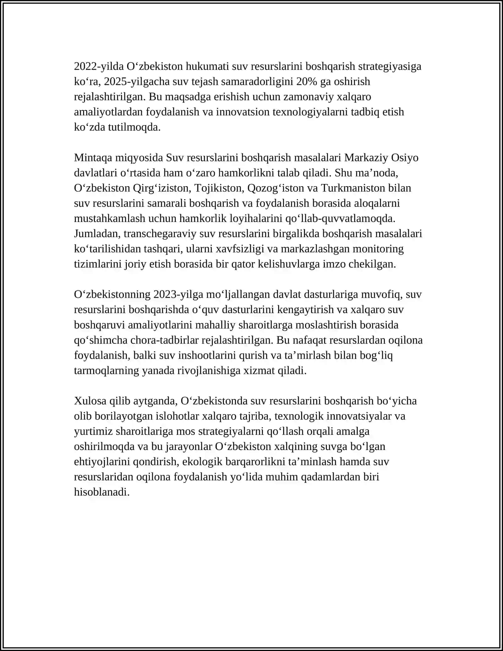 OʻZBEKISTONDA IRRIGATSIYA SOHASIDA AMALGA OSHIRILGAN ISLOHOTLAR 4