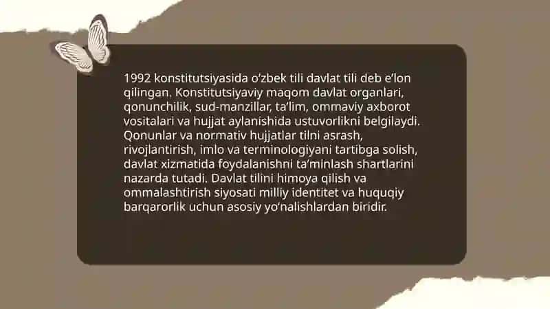Hozirgi oʻzbek adabiy tilining davlat tili mavqeidagi oʻrni 4