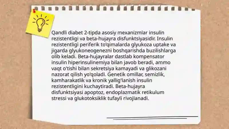 Qandli diabet 1 va 2 turi kelib chiqishi,rivojlanishi va bemorlarni parvarish qilish 4