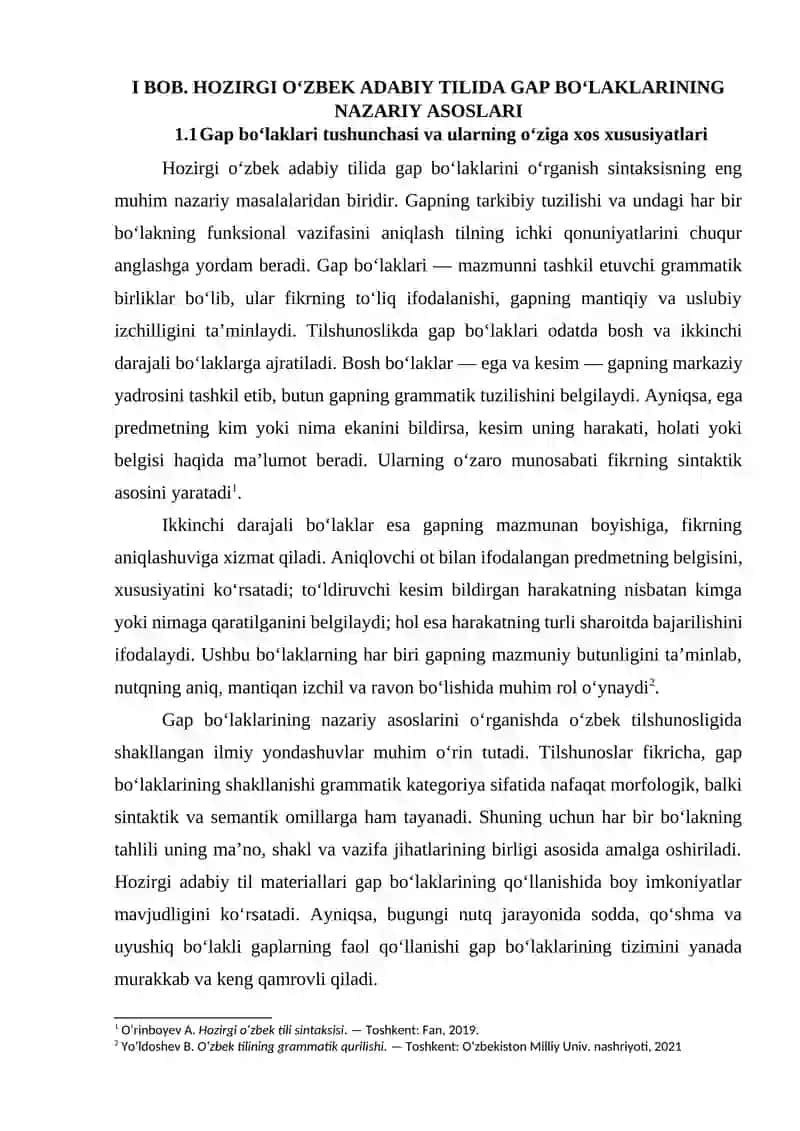 Hozirgi oʻzbek adabiy tilida gap bo'laklarining tizimi 4
