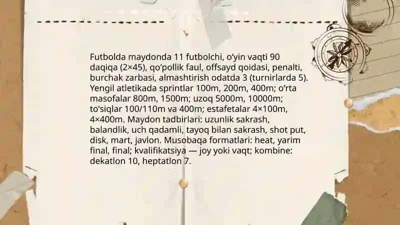 Futbol sport oʻyini va yengil atletika boʻyicha taqdimot kerak by Kamolova Hulkaroy 4