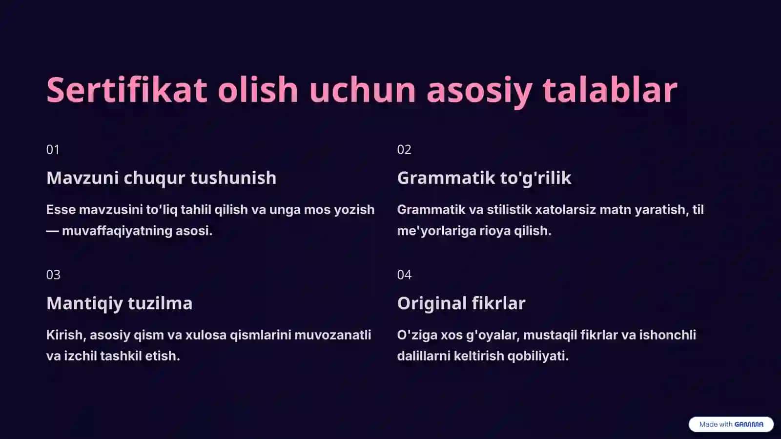Esse Yozish San'ati va 65+ Sertifikat Olish Yo'li 4