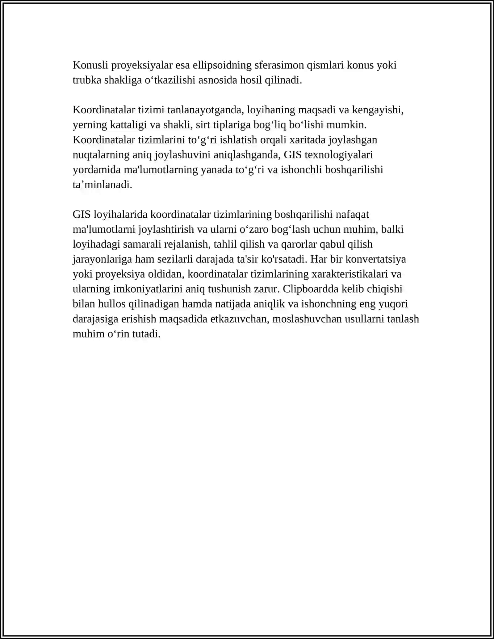 KOORDINATALAR TIZIMLARI VA ULARNI GIS LOYIHALARIDA BOSHQARISH 4