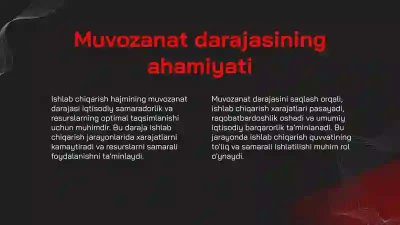 Ishlab chiqarish hajmining muvozanat darajasi 4