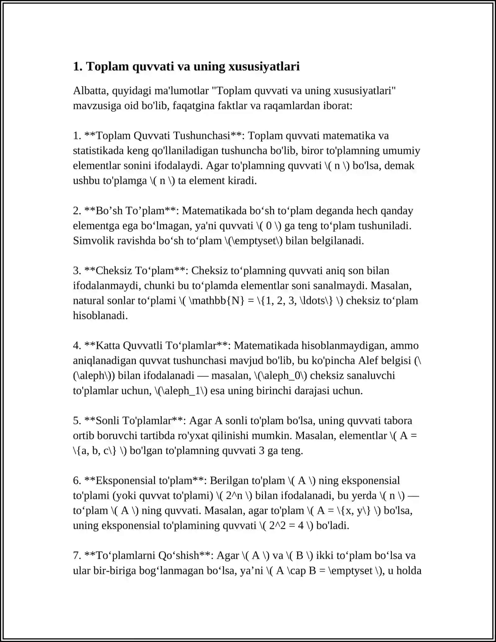 Toplam quvvati va uning xususiyatlari 4