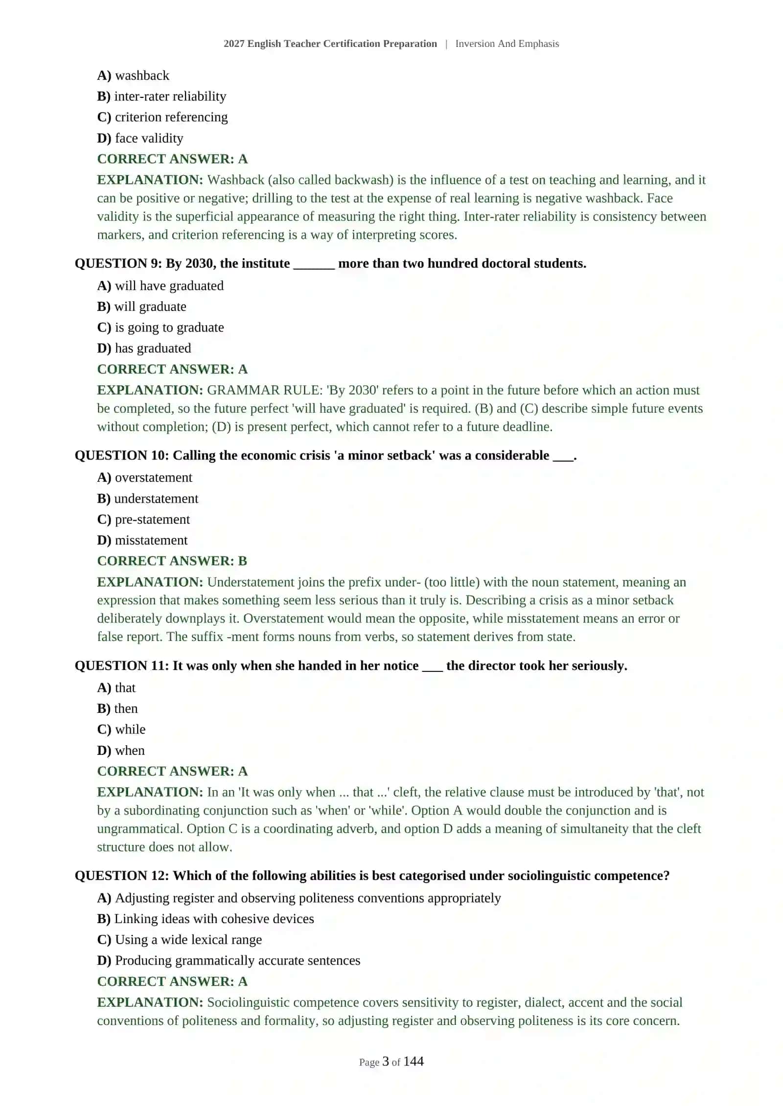 English Teacher Certification Preparation | Inversion And Emphasis 4