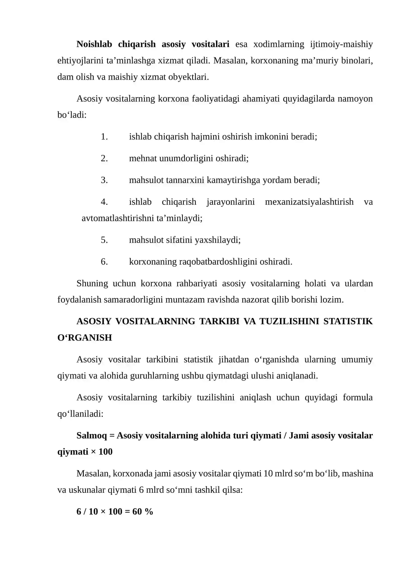 Korxonaning asosiy vositalari tuzilishi 4
