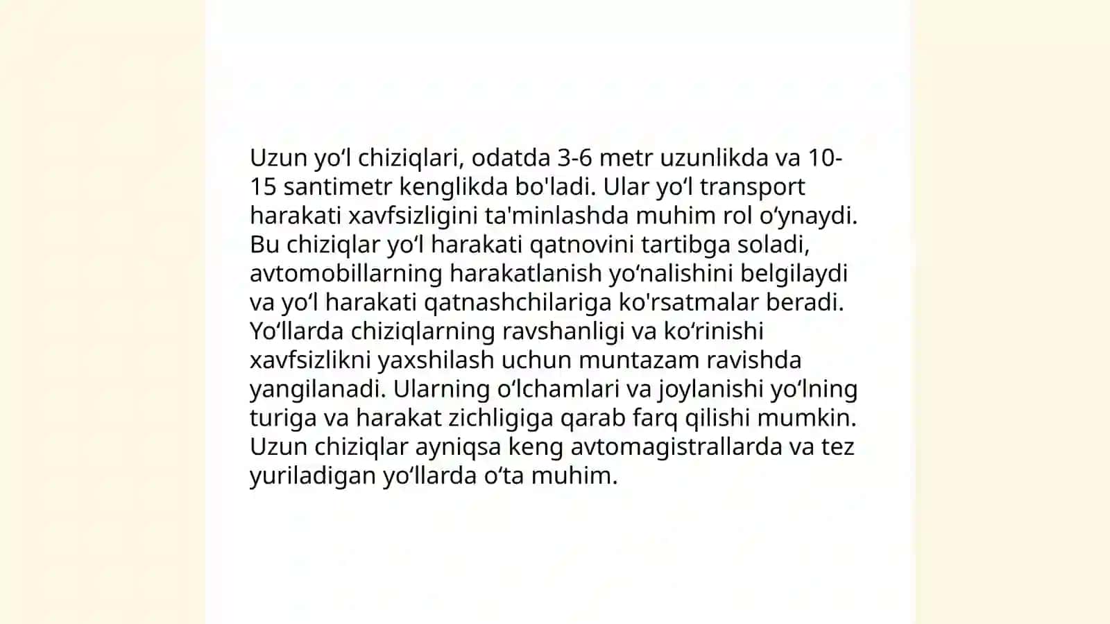 Yo‘l qismida yo‘l chiziqlarining o‘lcham turlarini aniqlash va tahlil qilish 4