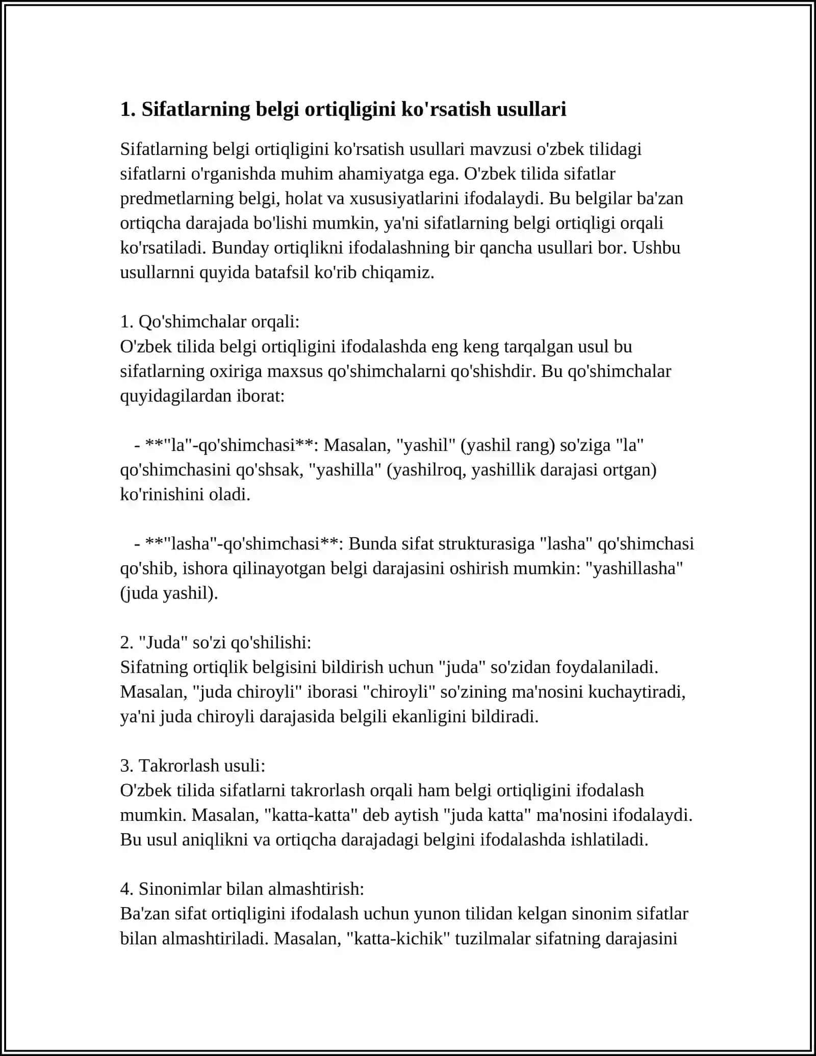 QADIMGI TURKIY TILDA SIFATLARDA BELGINING ORTIQLIGI YOKI KAMLIGINI BILDIRUVCHI SHAKLLAR 4