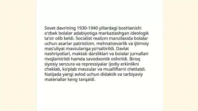 O'tgan asrning 30-40 yillaridagi o'zbek bolalar adabiyoti 4
