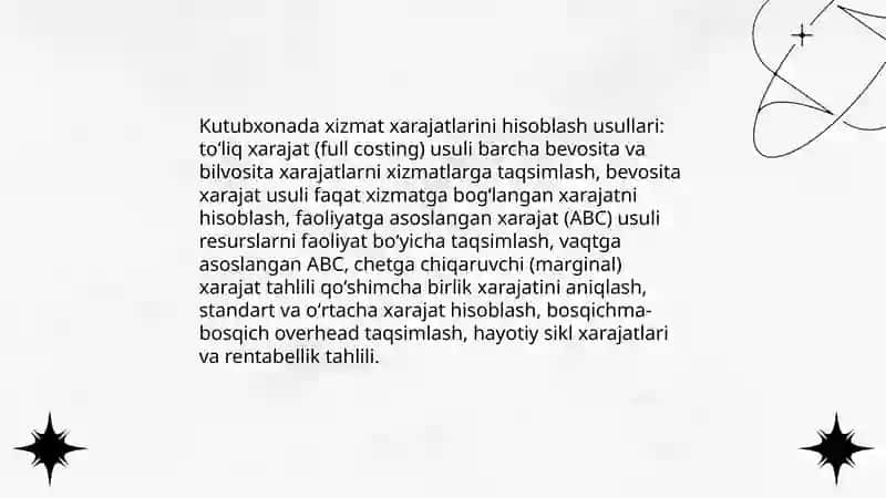 Kutubxona xizmatlari narxini belgilash va iqtisodiy samaradorlik 4