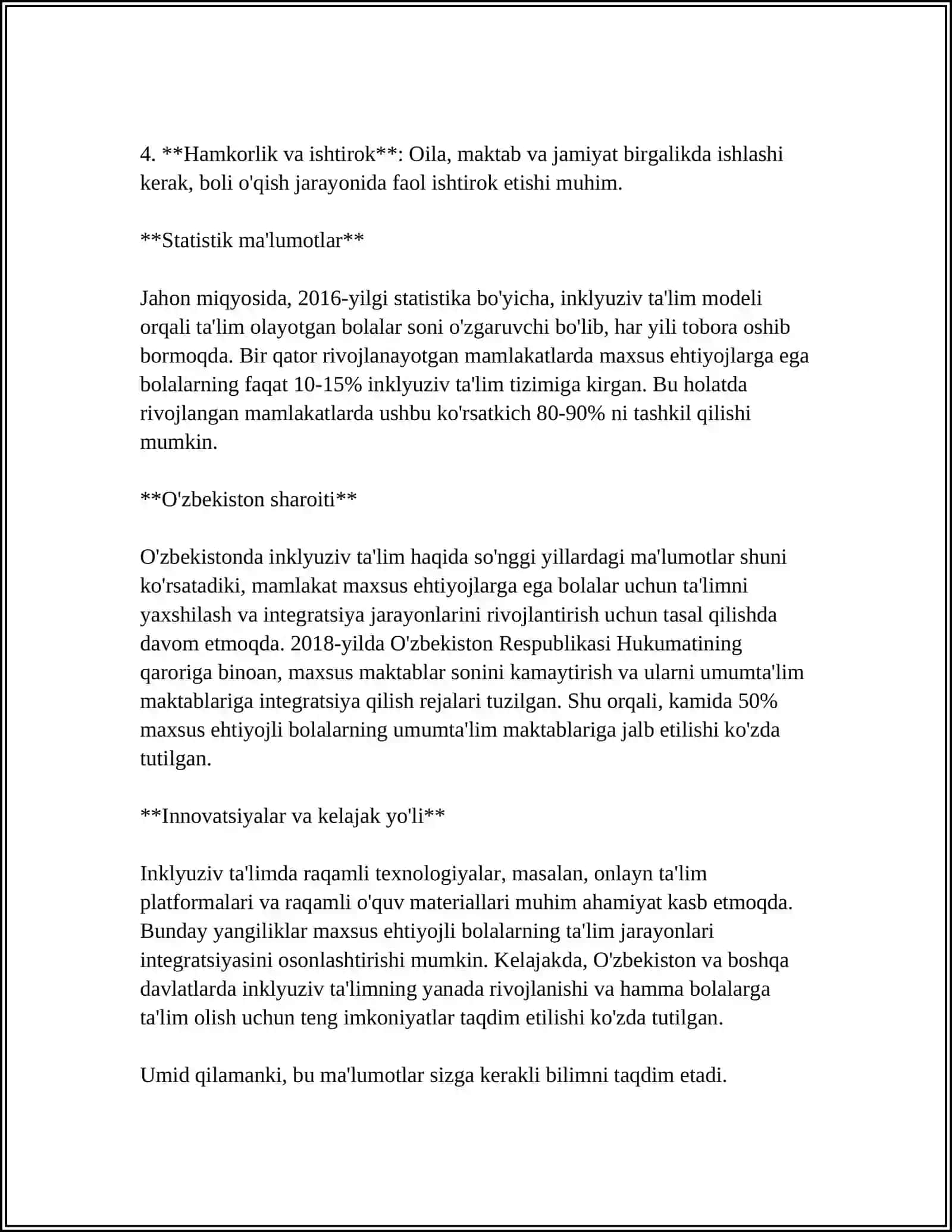 INKLYUZIV VA BIRGALIKDA O'QITISH:ULARNING ASOSIY FARQLARINI ASOSLASH 4