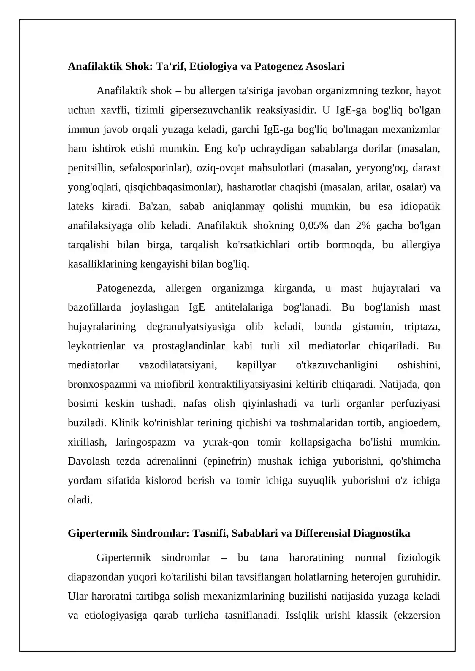 Anafilaktik shok. Gipertermik sindrom 4