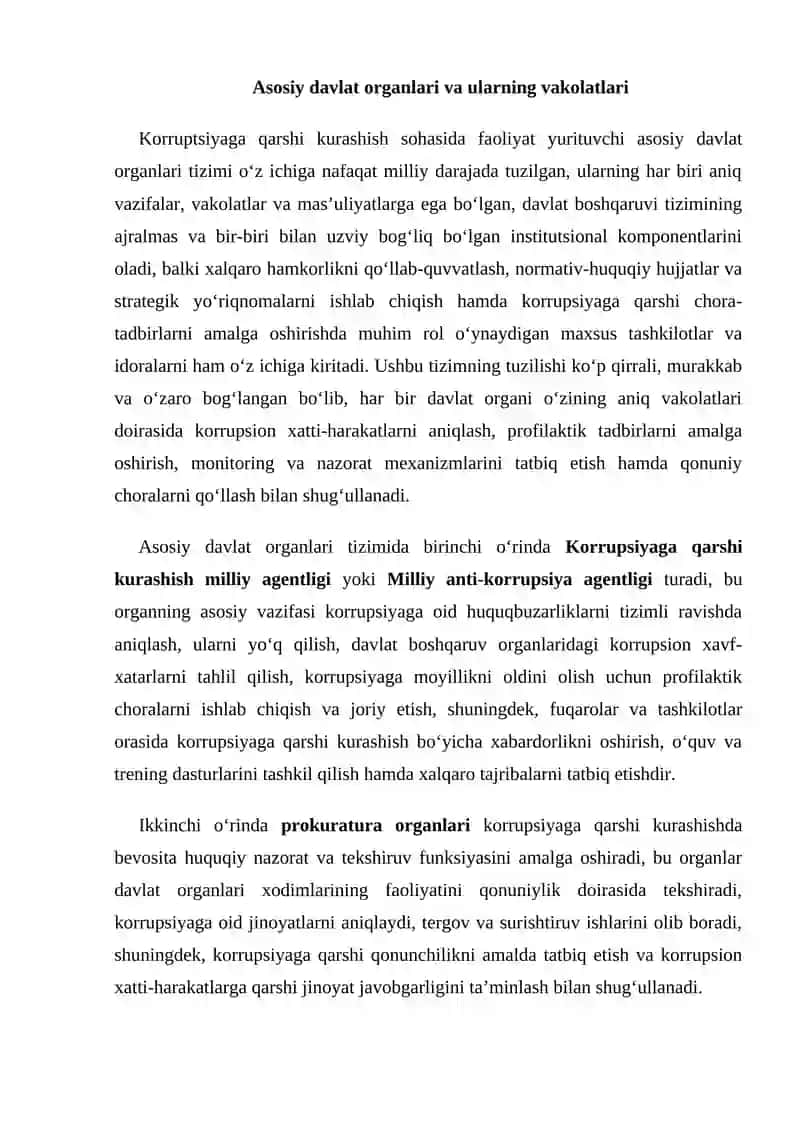 Korruptsiyaga qarshi kurashish bo’yicha faoliyatni bevosita amalga oshiruvchi davlat organlari tizimi 4