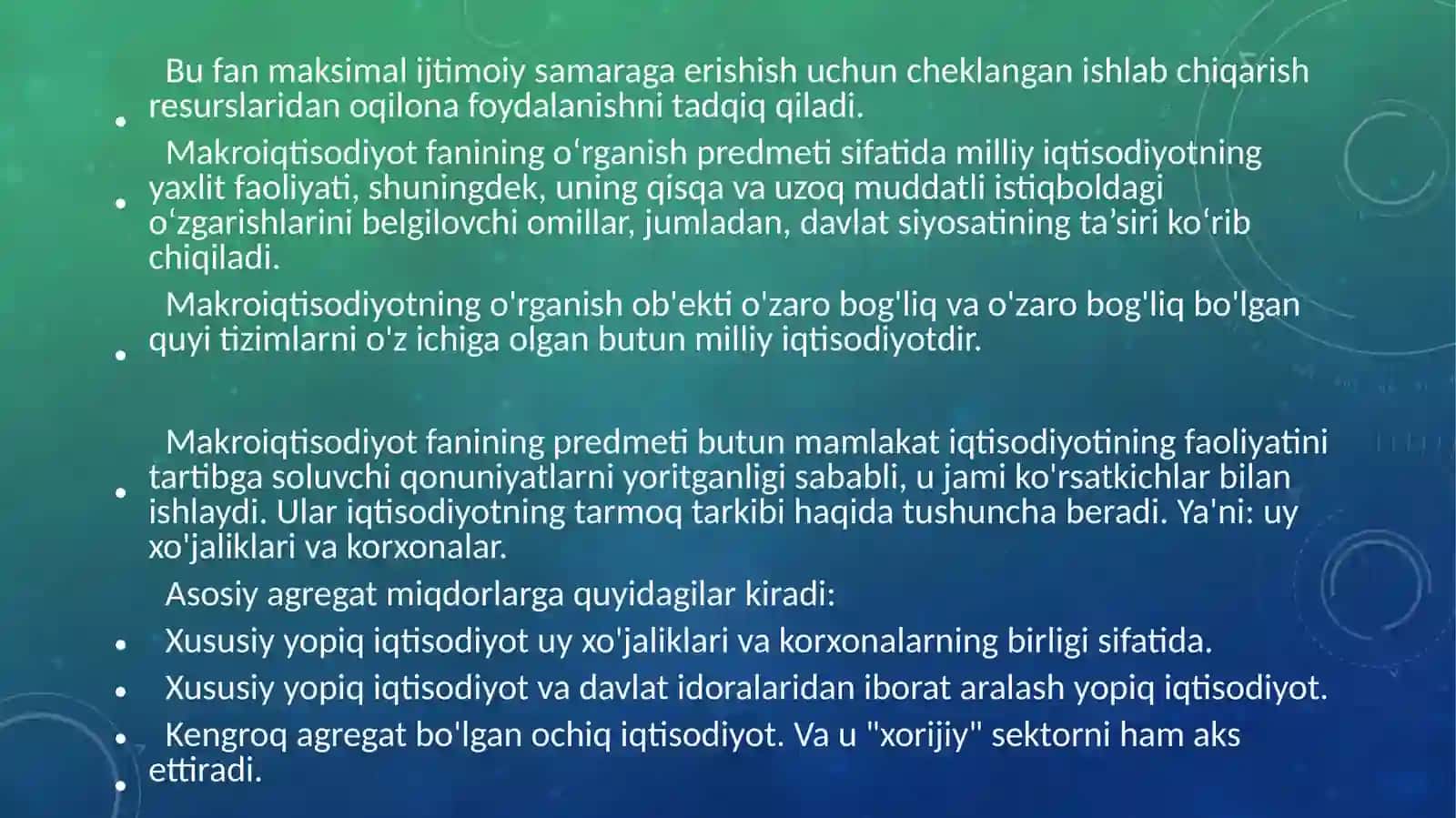 Dinamik makroiqtisodiyot fanining predmeti, maqsadi va vazifalari 4