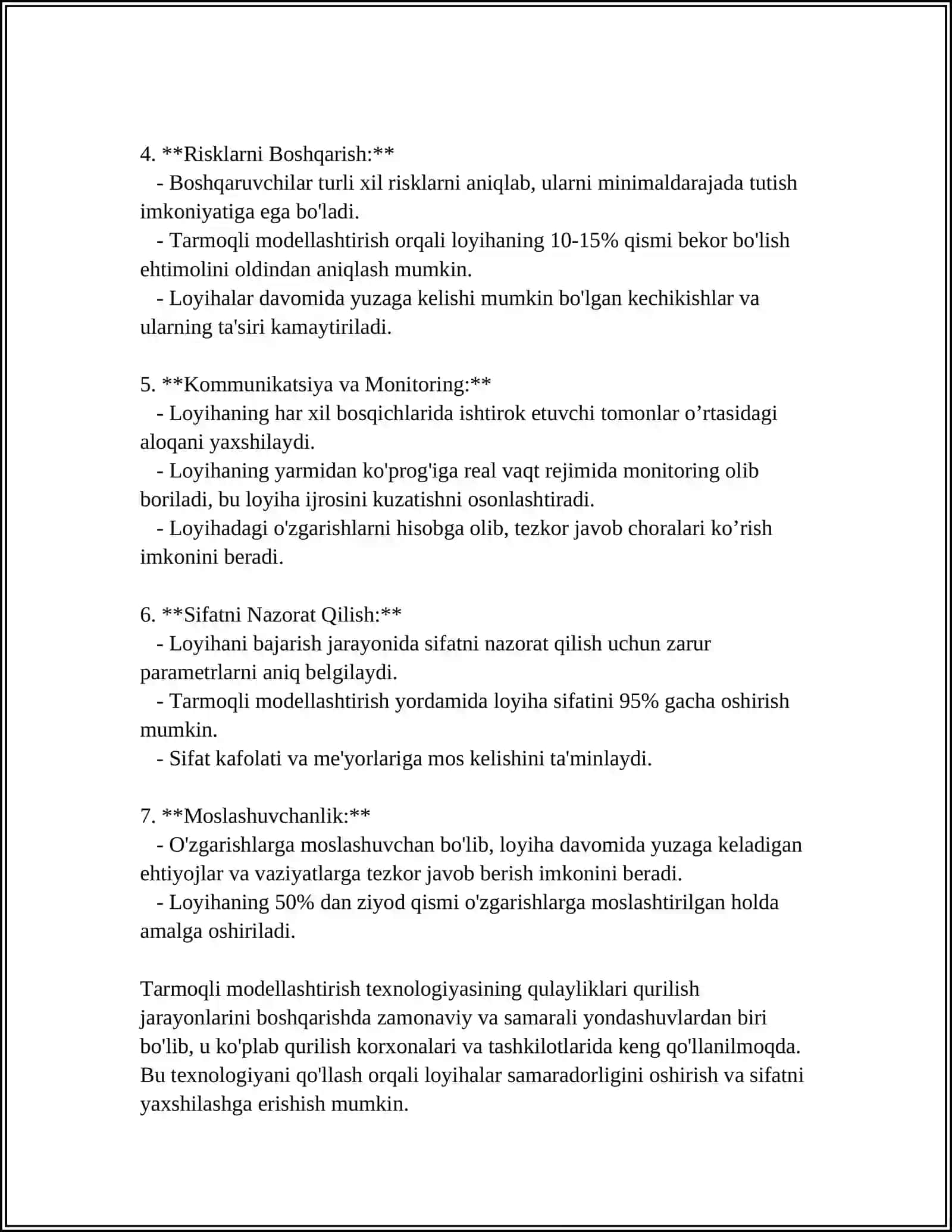 QURILISH TASHKILOTLARI FAOLIYATIDA TARMOQLI MODELLASHTIRISHDAN FOYDALANISH 4