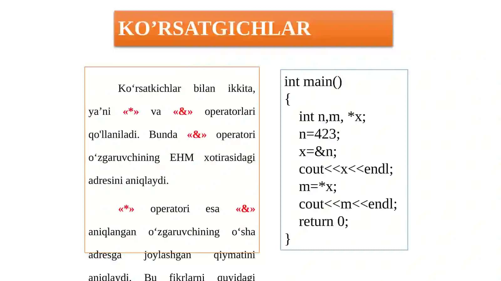 KO’RSATGICHLAR VA ADRES OLUVCHI O’ZGARUVCHILAR 4