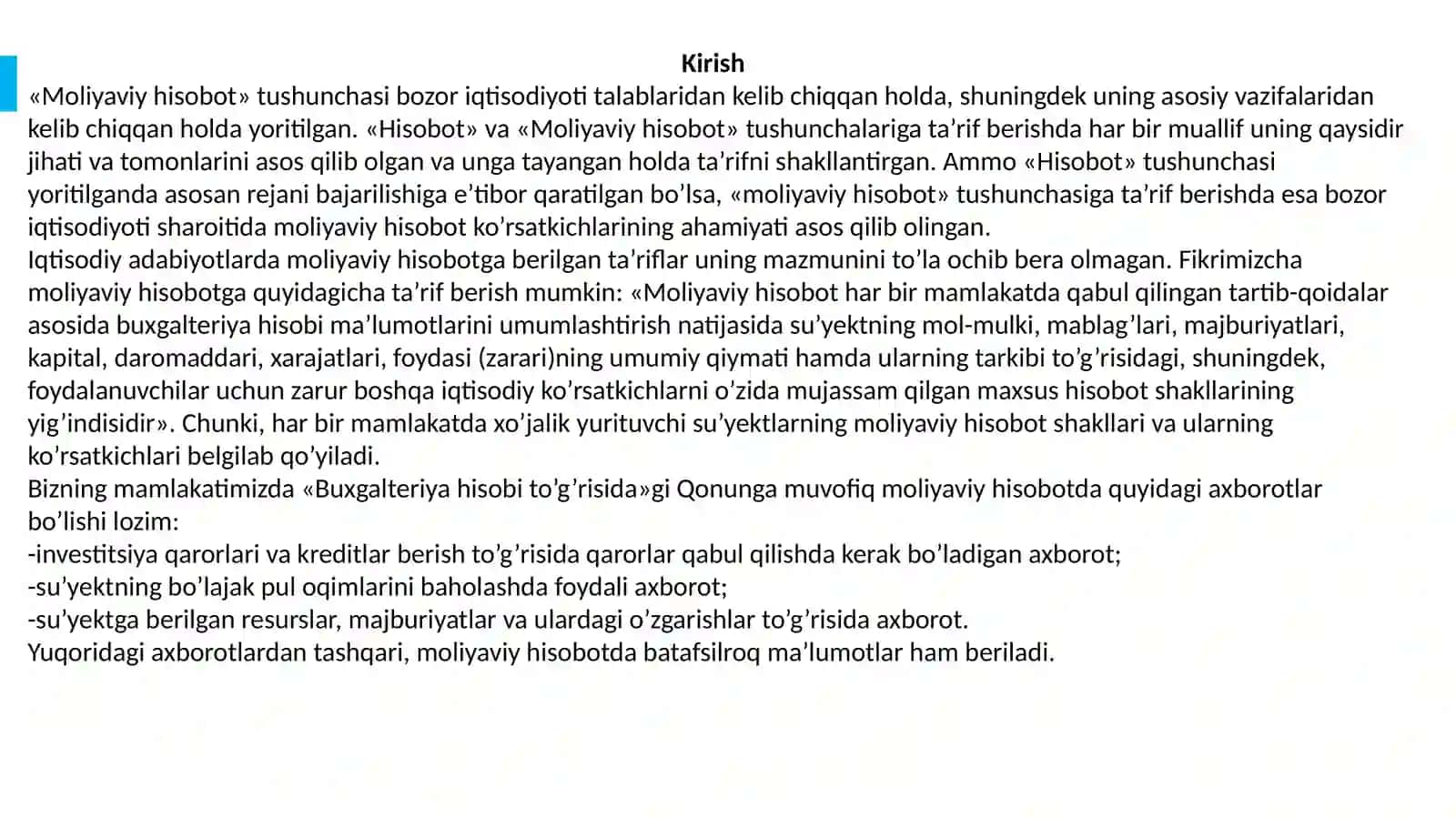 MOLIYAVIY NATIJALAR TO’G’RISDAGI HISOBOT TAVSIFI VA KAMCHILIKLARI 4