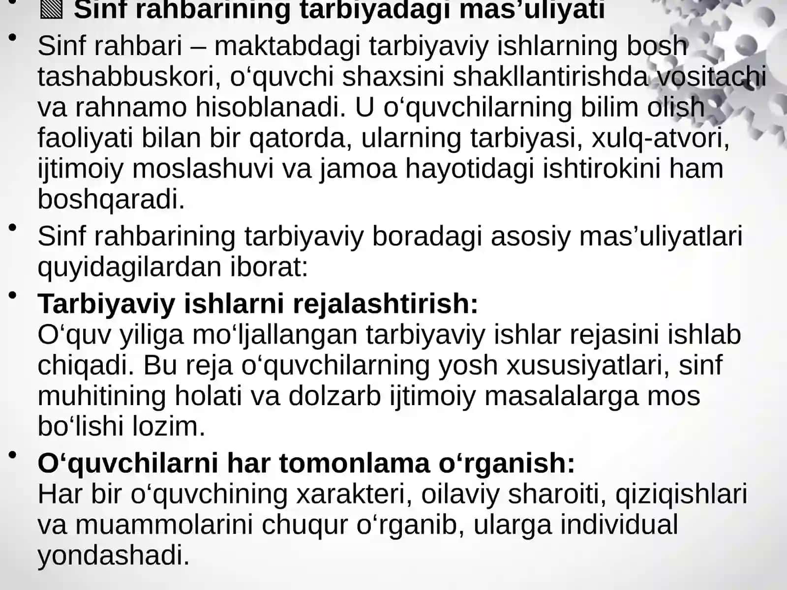 Boshlang`ich sinf rahbarining o‘quvchilar bilan olib boriladigan tarbiyaviy ishlarining asosiy mazmuni va shakli 4