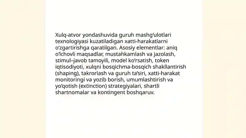 Turli xil psixologik yo'nalishlarda guruhiy faoliyatning"Texnologiya"si 4