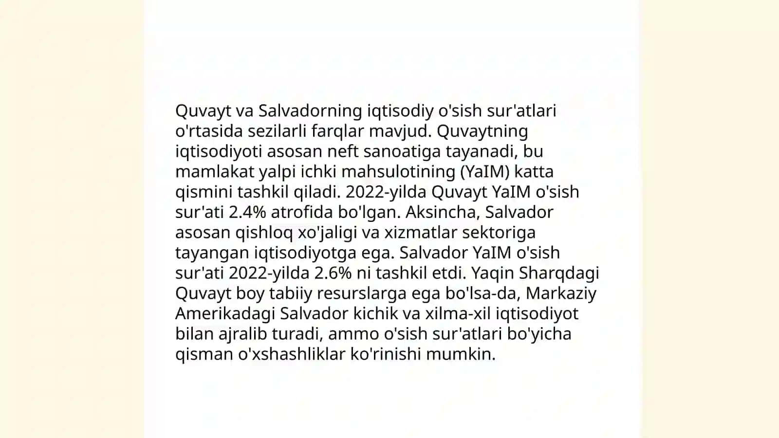 Quvayt va Salvador Iqtisodiyotining Qiyosiy tahlili 4