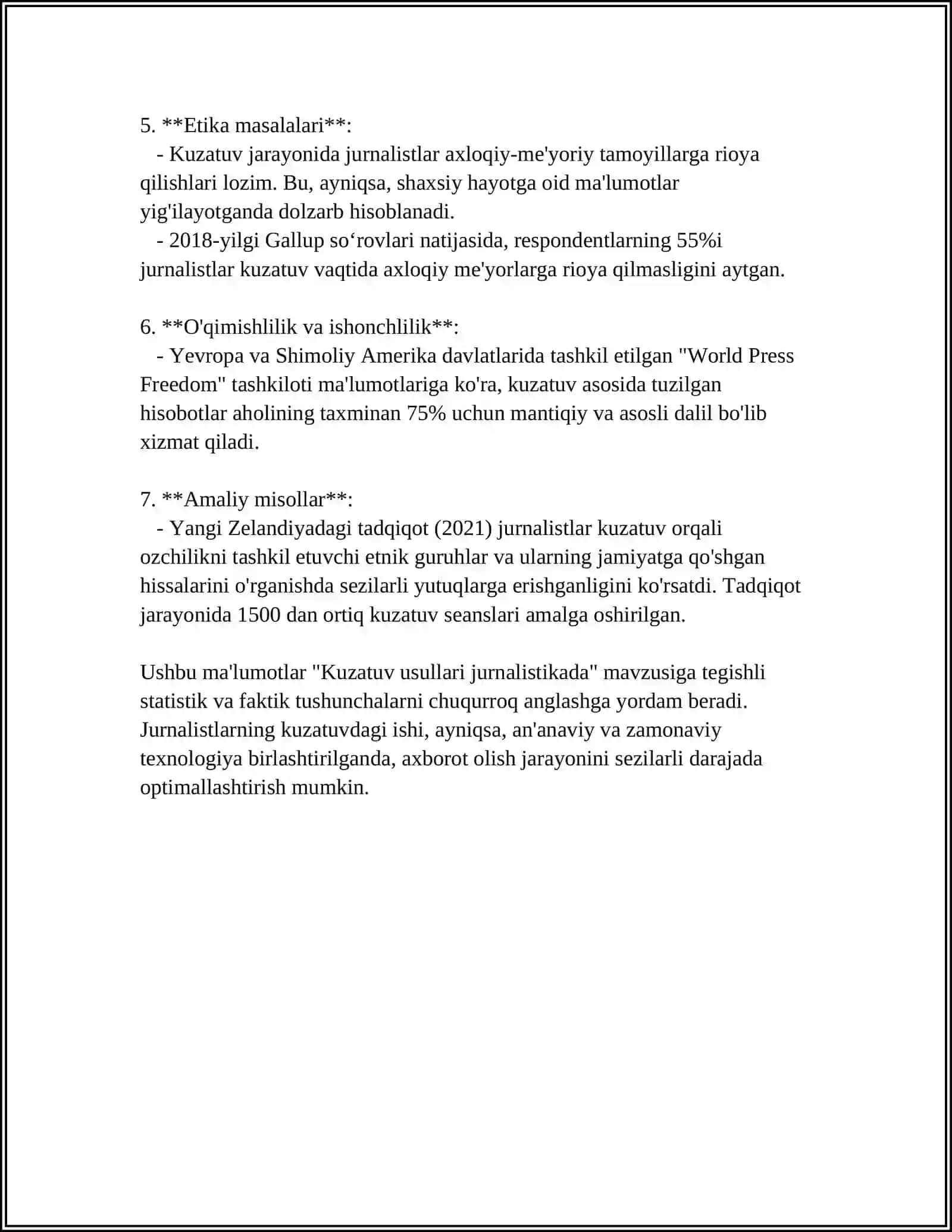 JURNALISTIKADA VOQEALIKNI ANGLASH METODIKLARI KUZATUV INTERVYU EXPERIMENTI 4