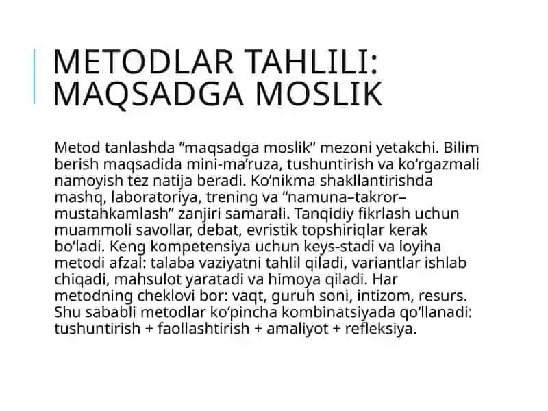 Ta’lim Metodlari va Vositalari Tahlili 4