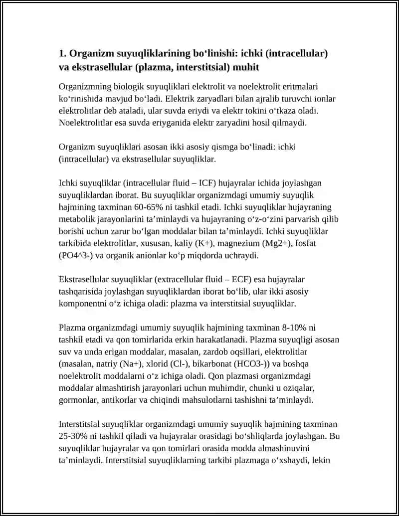 ORGANIZMNING BIOLOGIK SUYUQLIKLARI ELEKTROLIT NOELEKTROLIT ERITMALARI KO'RINISHIDA 4