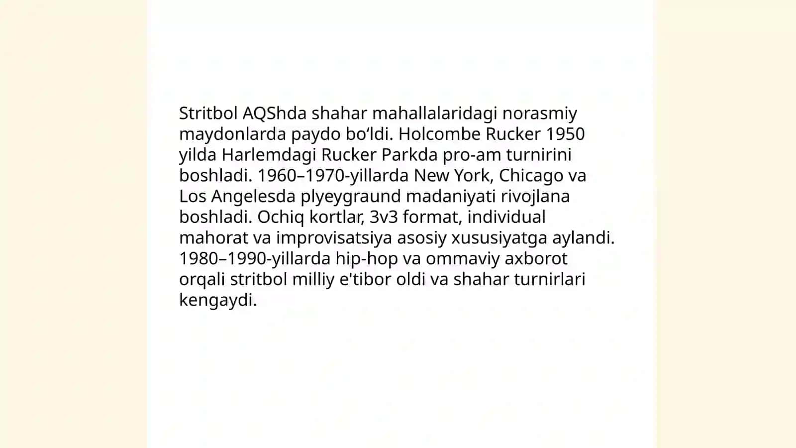 Stritbol oʻyinining paydo boʻlishi va rivojlanishi 4