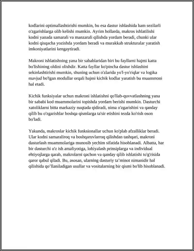 MAKROSLAR. KICHIK FUNKSIONALLAR UCHUN MAKROS YOZING 4