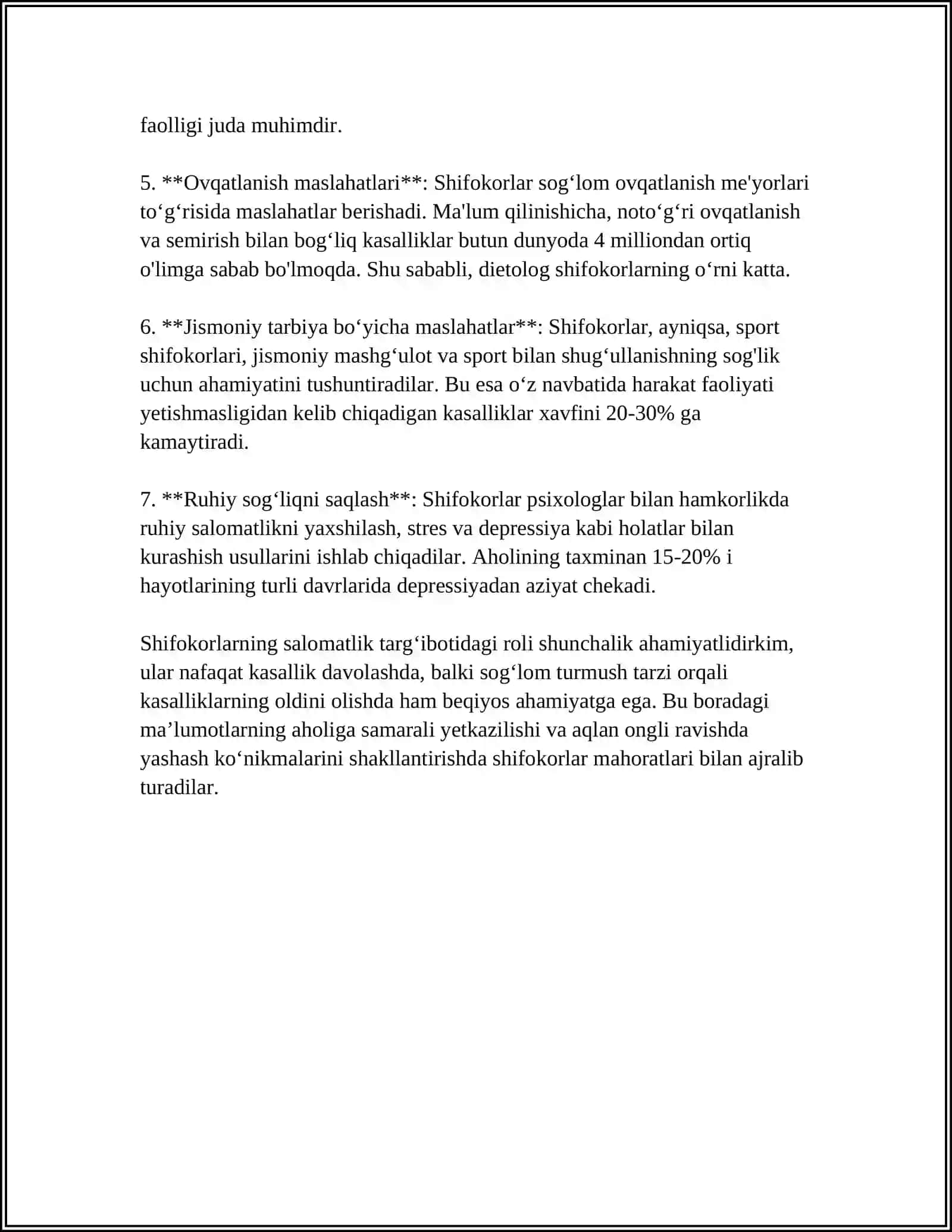 SOG'LOM TURMUSH TARZINI SHAKILLANTIRISHDA SHIFOKORNING O'RNI 4