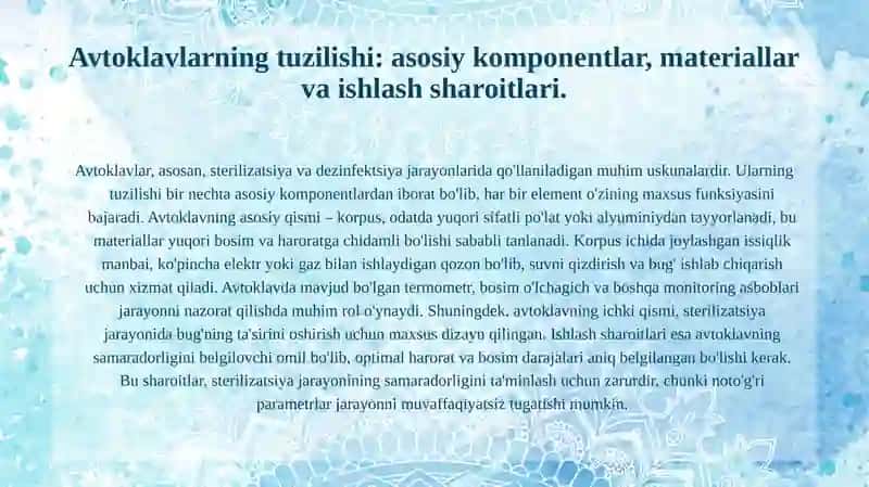 Issiqlik energiyasini tejash usullari.Avtoklavlarni tuzilishi va ishlash prinsipi 4