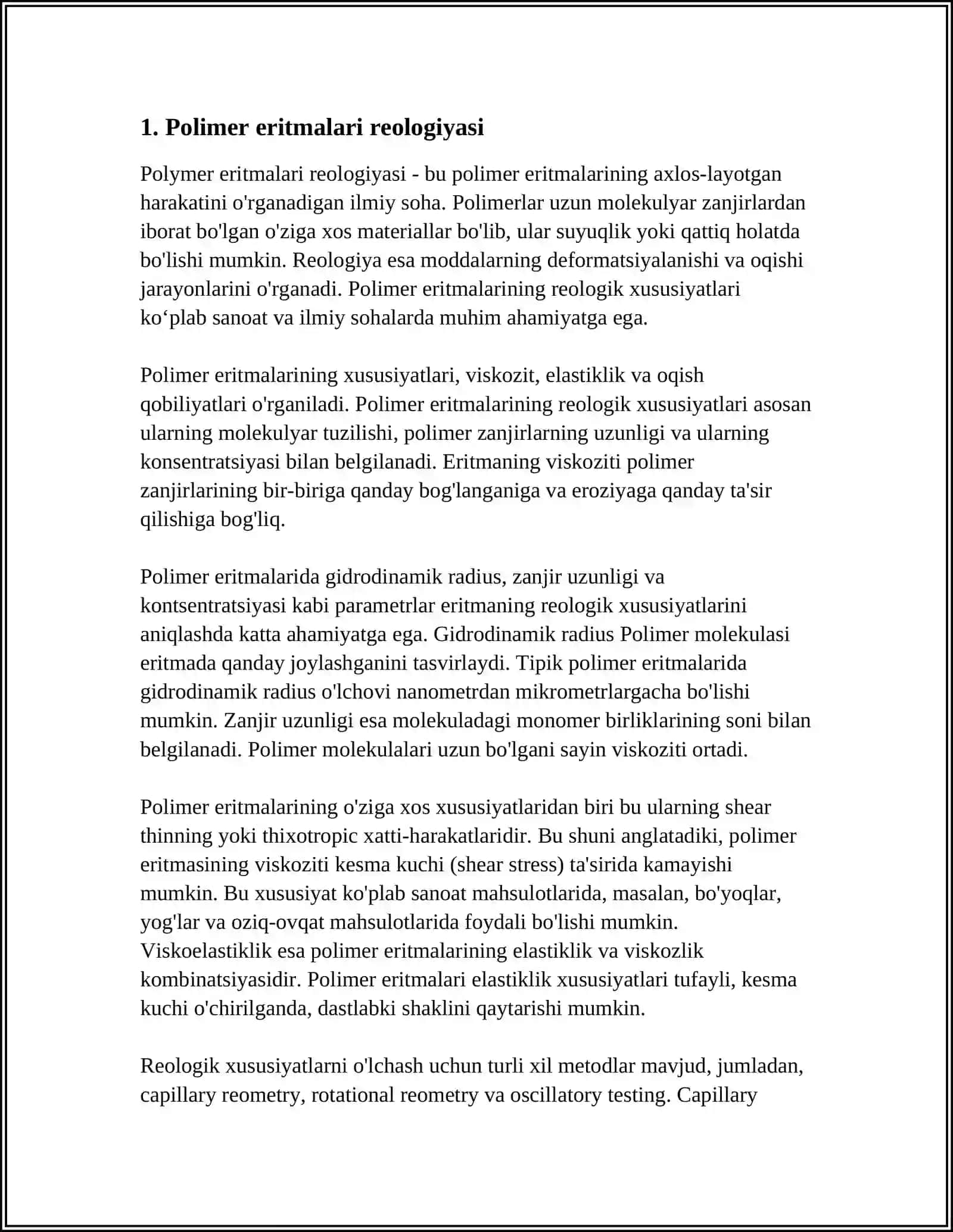POLIMER ERITMA GEL VA SUYIQ KRISTALL HOLIGA ÕTISHINI REOOPTIMETRLIK USULINDA BAHOLASH 4