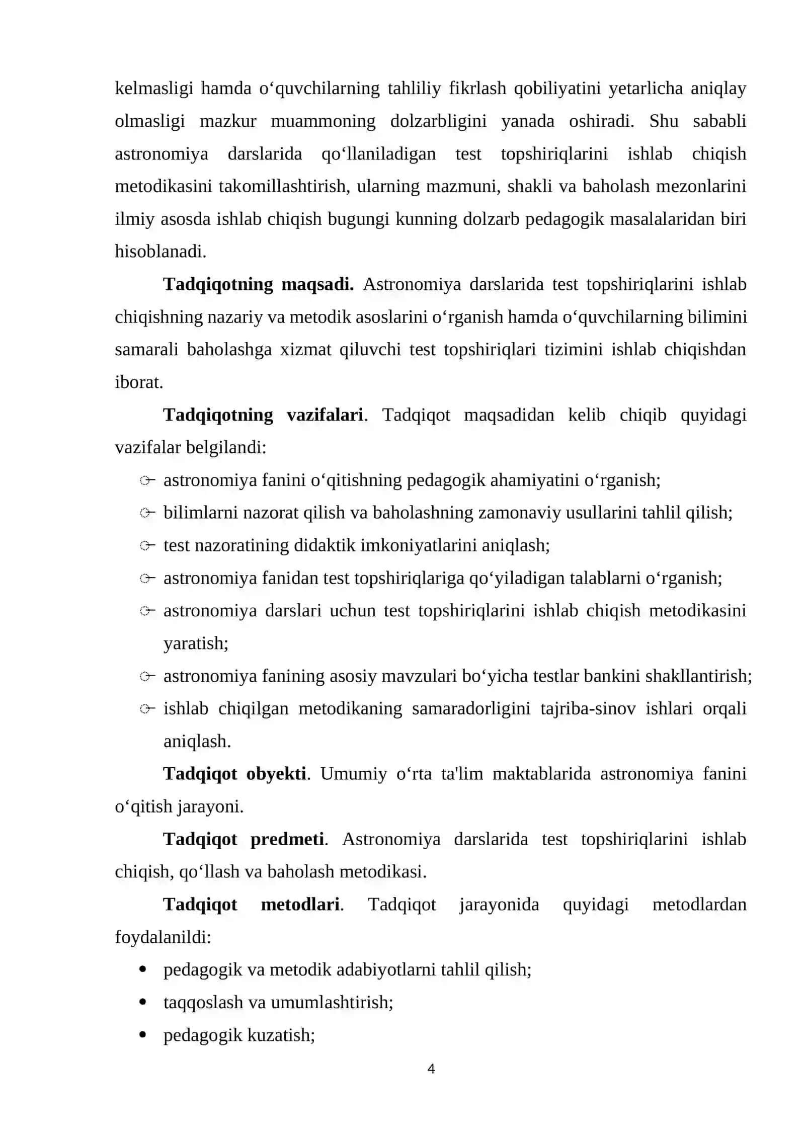 Astronomiya darslarida test topshiriqlarini ishlab chiqish metodikasi 4
