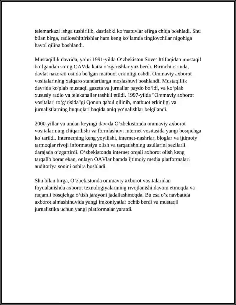 Oʻzbekistonda Ommaviy Axborot Vositalaridan Foydalanish 4