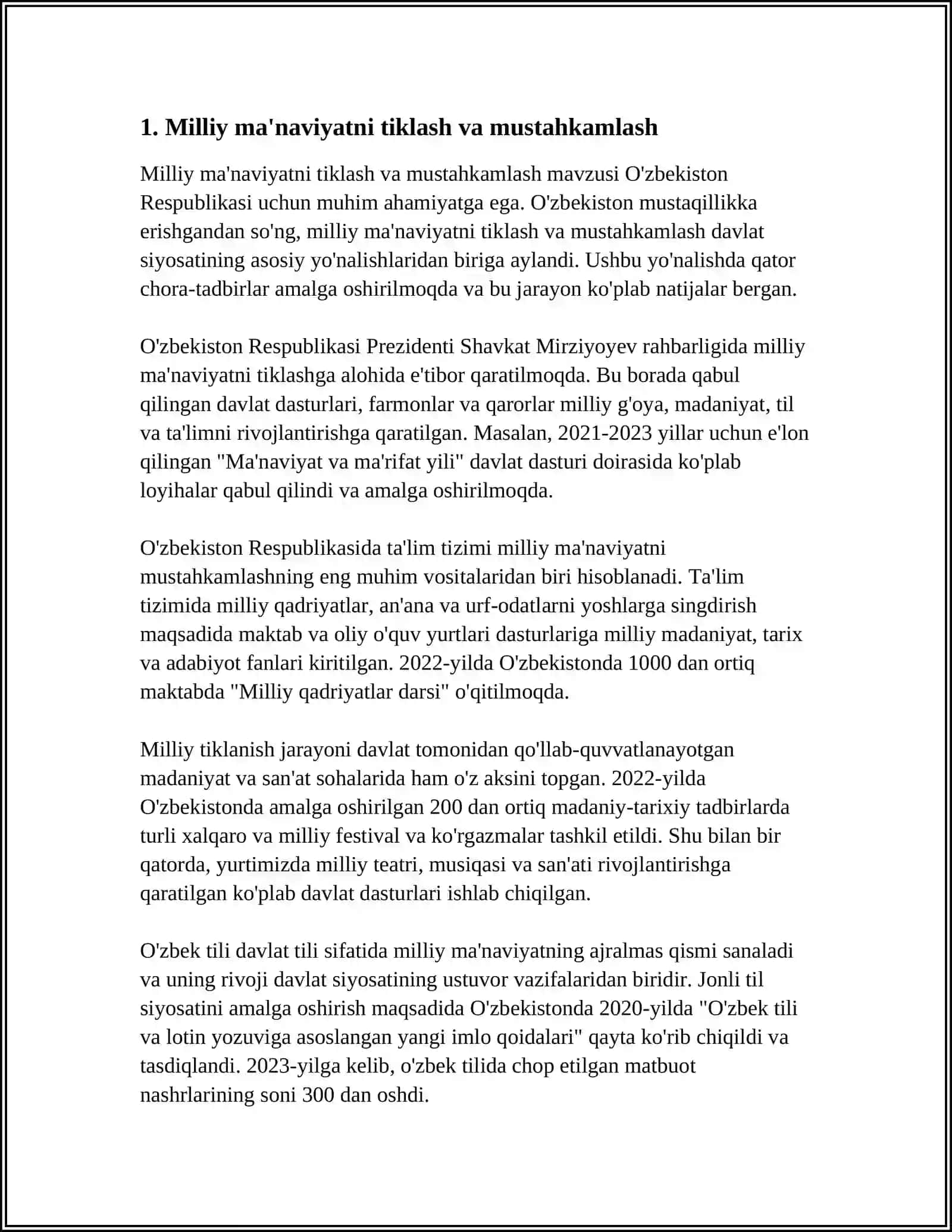 YANGI O'ZBEKISTONDA AMALGA OSHIRILAYOTGAN MA'NAVIY O'ZGARISHLAR 4