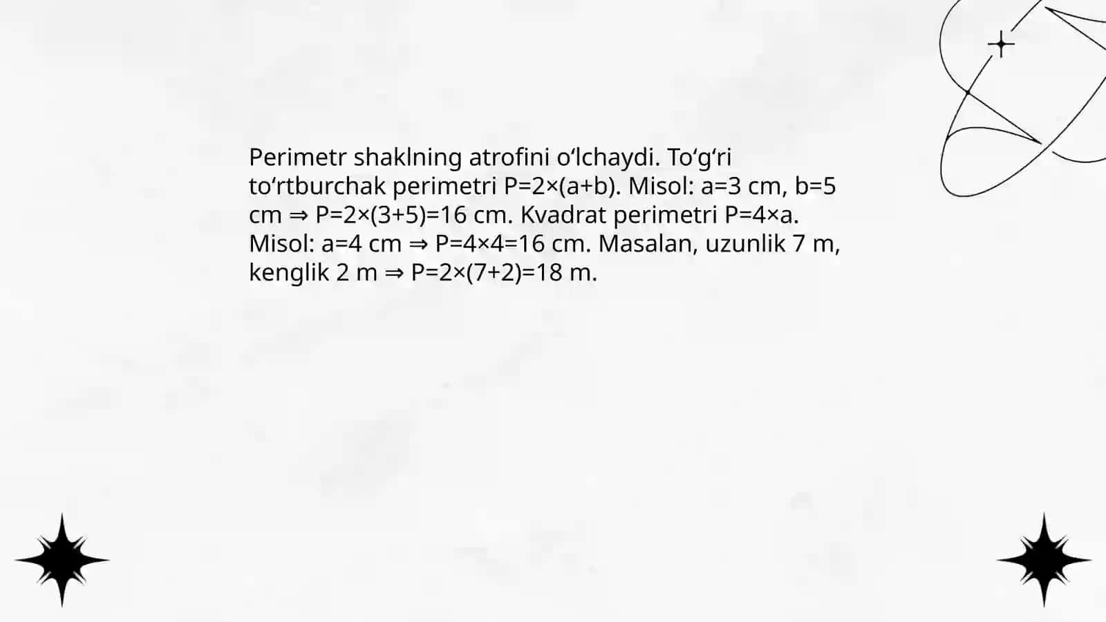 To’g’ri to’rtburchak va kvadratning perimetri 4