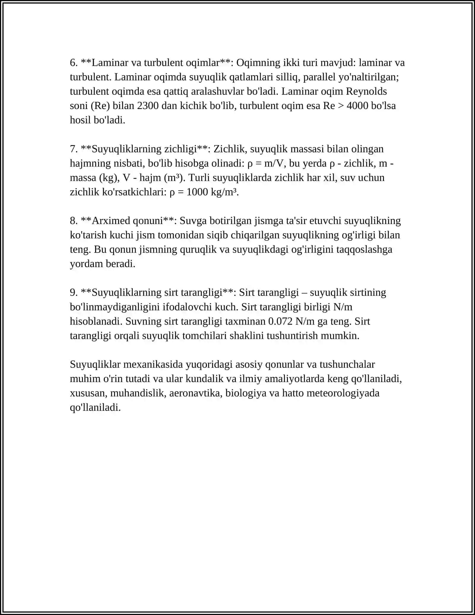 SUYUQLIK OQIMI.UZLIKSIZLIK TENGLAMASI. BENULLI TENGLAMASI 4